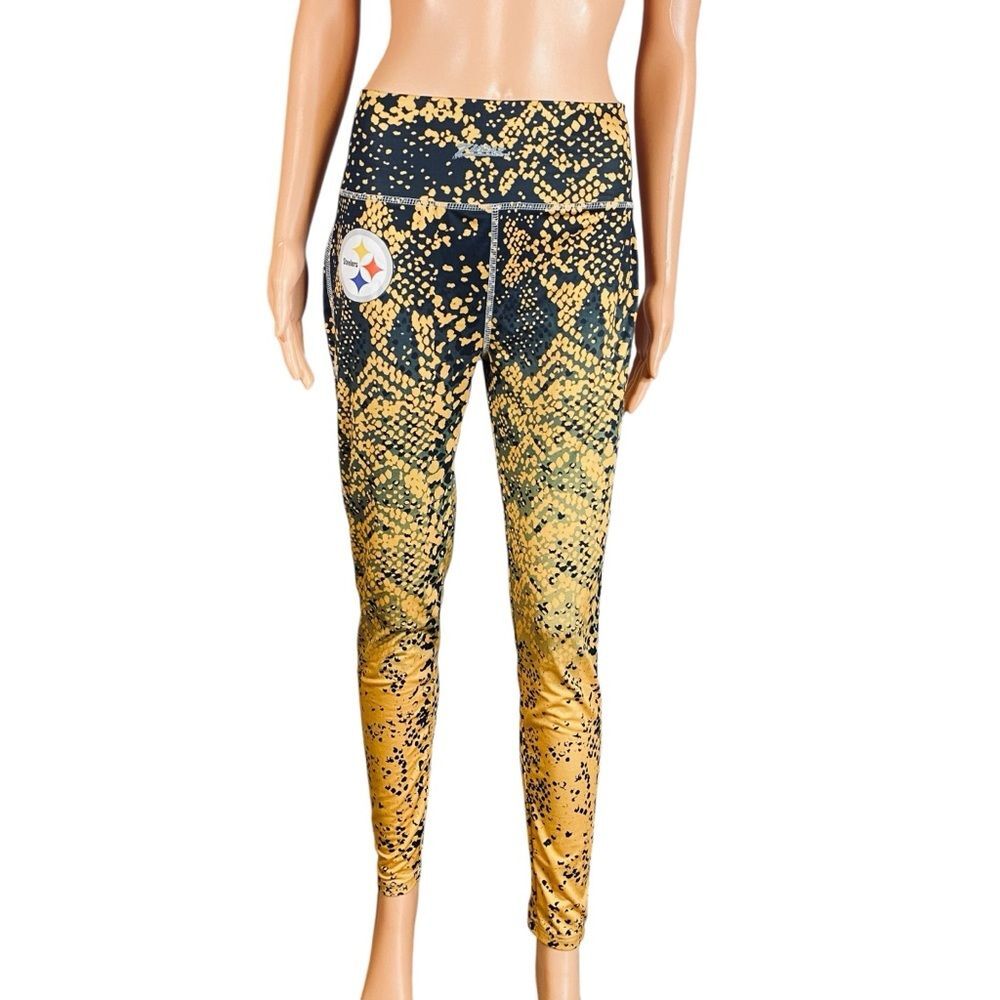 Pittsburgh Steeler Leggings Black Gold Performance Wear Workout Pants SZ Med